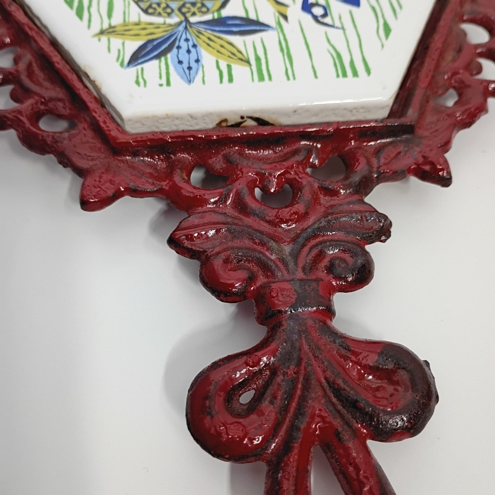Ceramic Tile Cast Iron Hot Plate Trivet Fruit Retro Wall Hanging -Blue Green Red - Picture 5 of 7